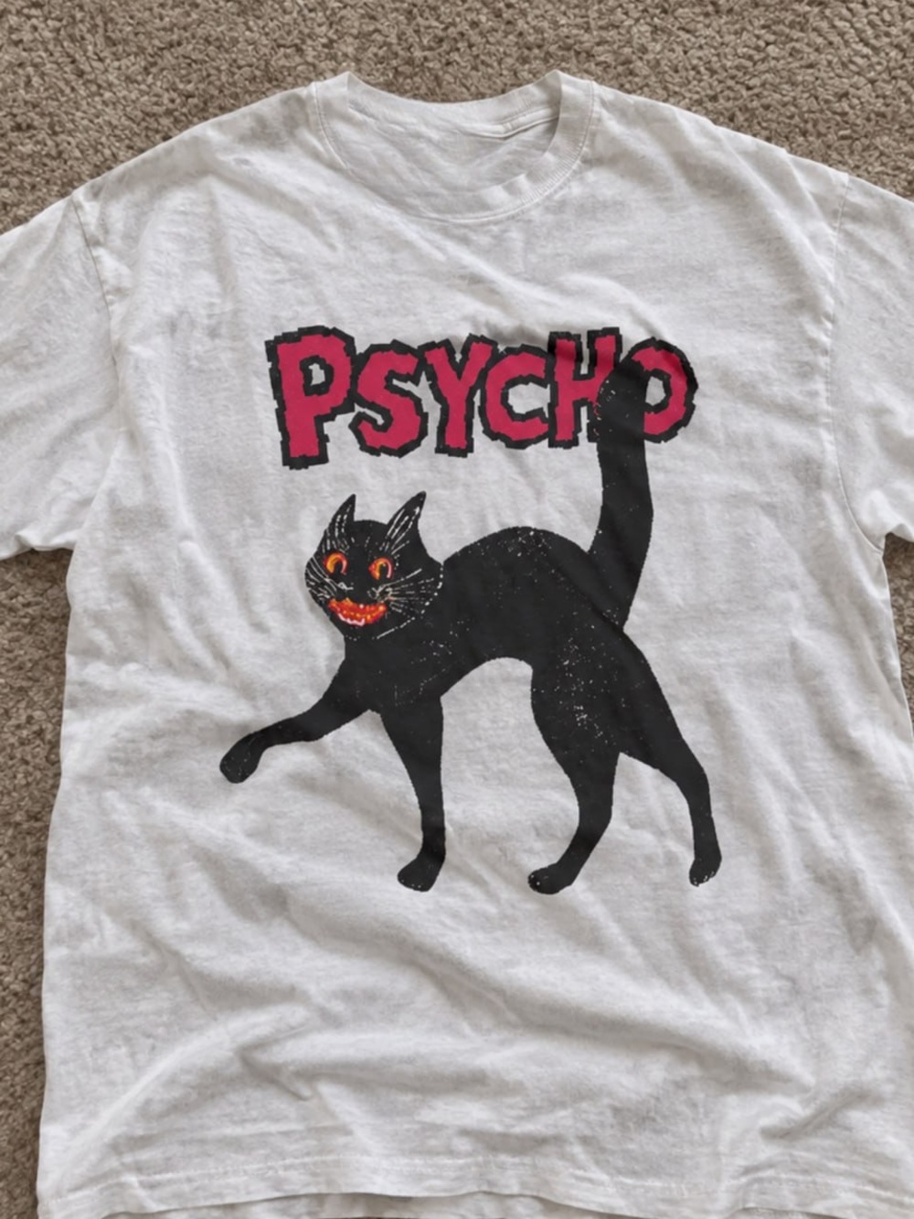 Black Cat and Pink "Psycho" Gildan White Tee Graphic